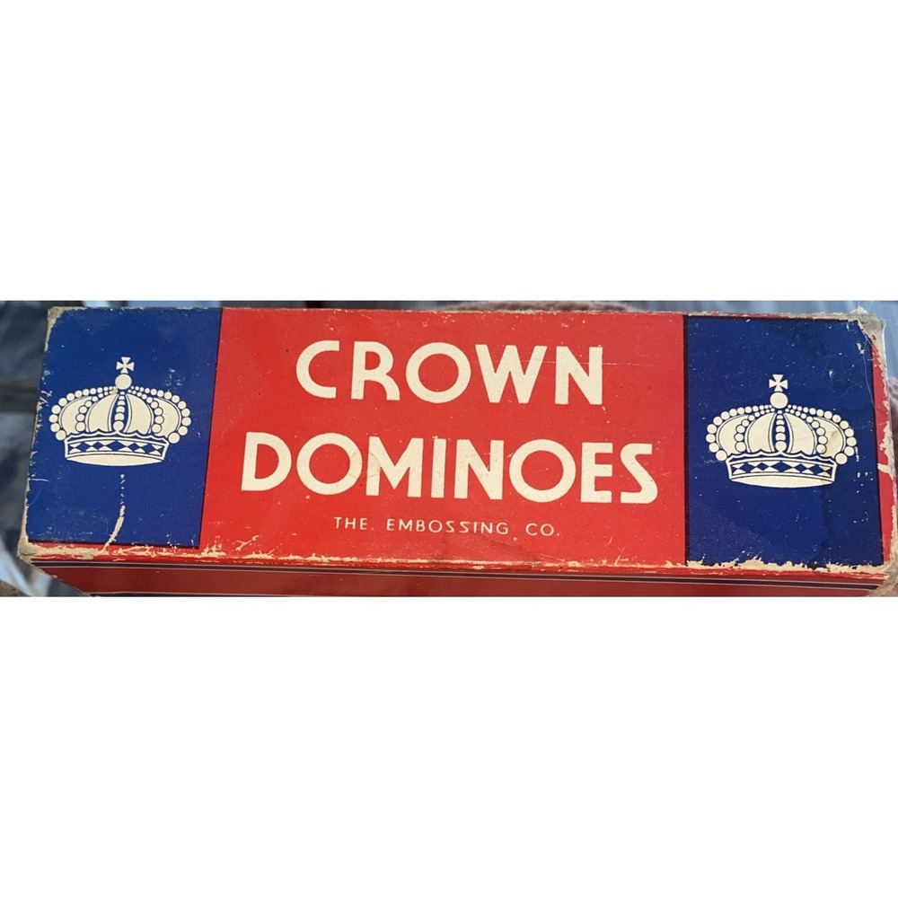Vintage Crown Dominoes The Embossing Co Black Wooden Tiles 2x1 Inch Set
